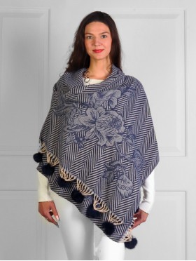 Cashmere Feeling Zig Zag & Flower Scarf with Fringes